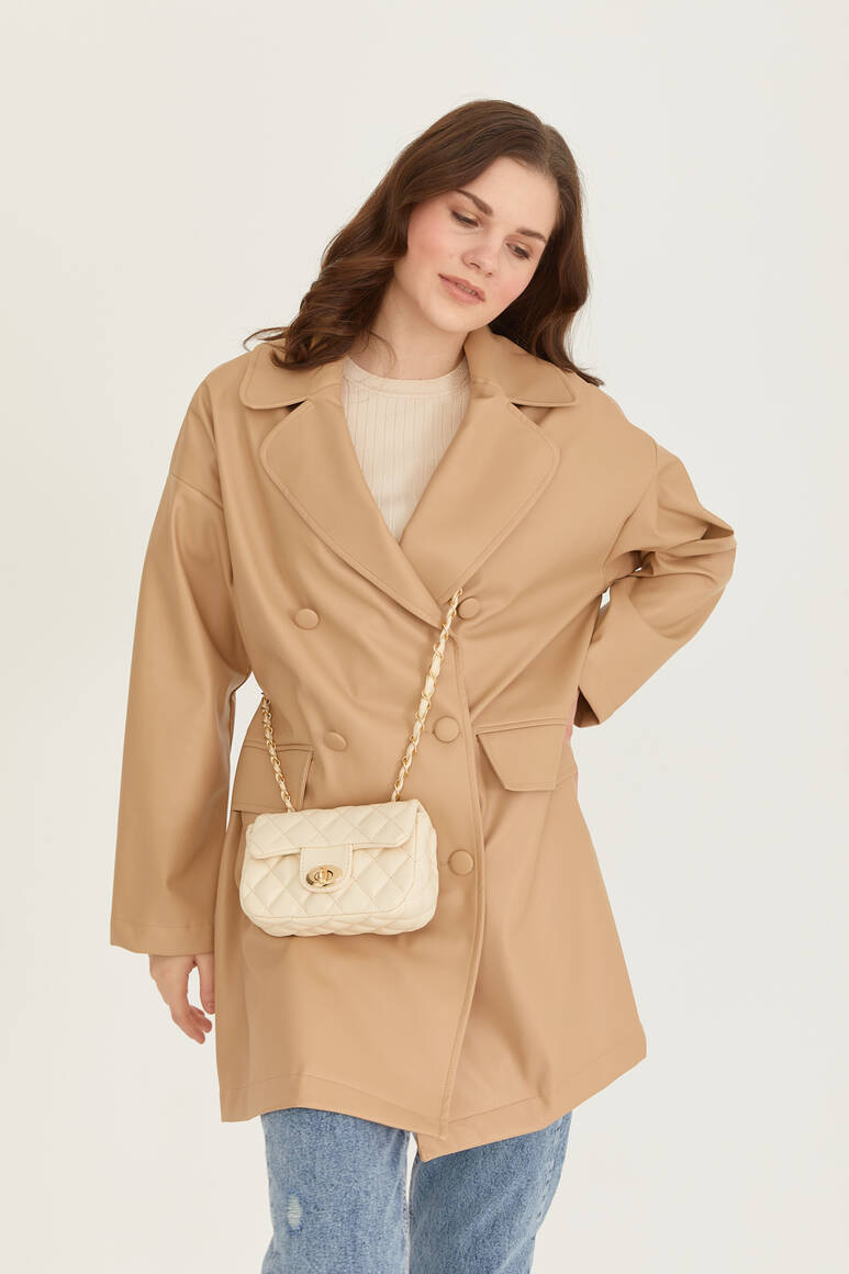 Oversize Deri Blazer Ceket Nude - 12