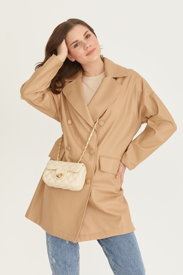 Oversize Deri Blazer Ceket Nude - 11