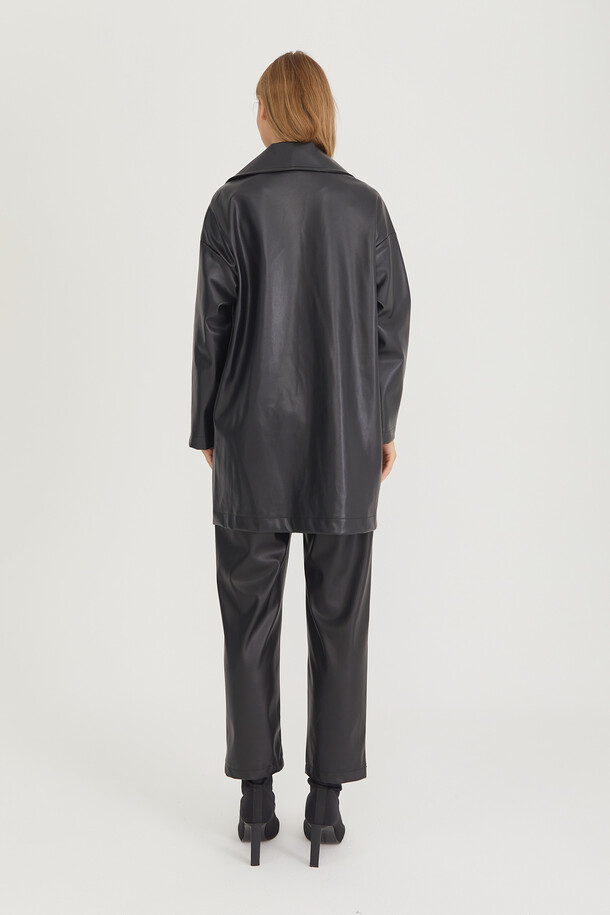 Oversize Deri Blazer Ceket Siyah - 10