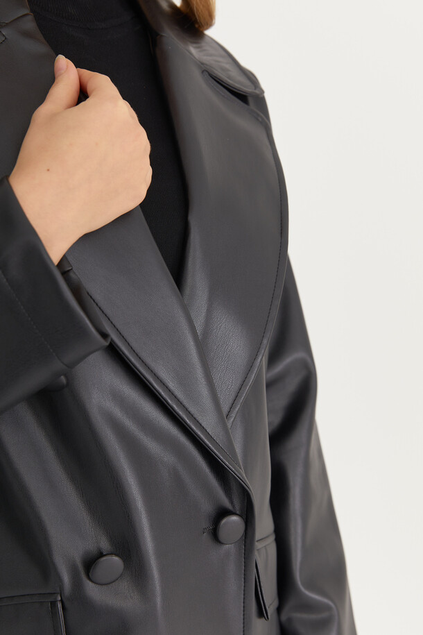 Oversize Deri Blazer Ceket Siyah - 11
