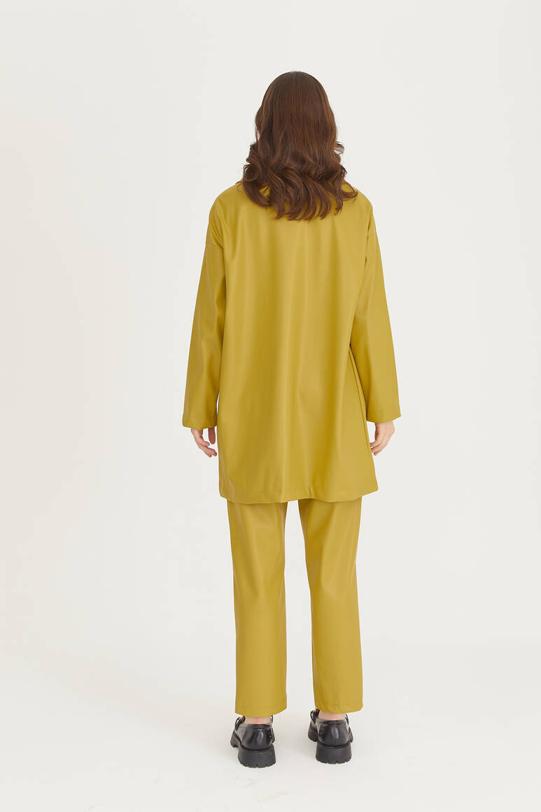 Oversize Deri Blazer Ceket Yağ Yeşili - 5