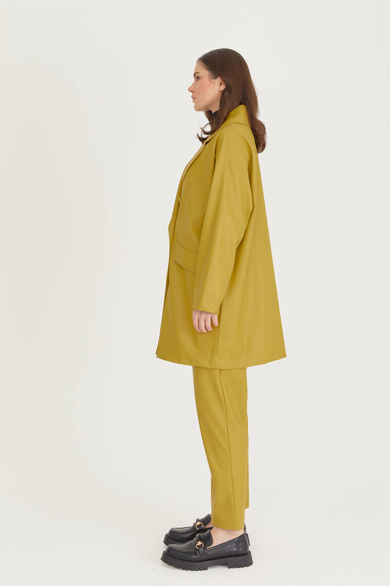 Oversize Deri Blazer Ceket Yağ Yeşili - 4