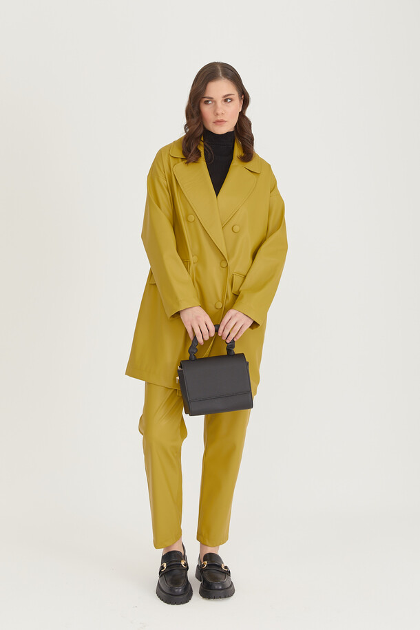 Oversize Deri Blazer Ceket Yağ Yeşili - 1