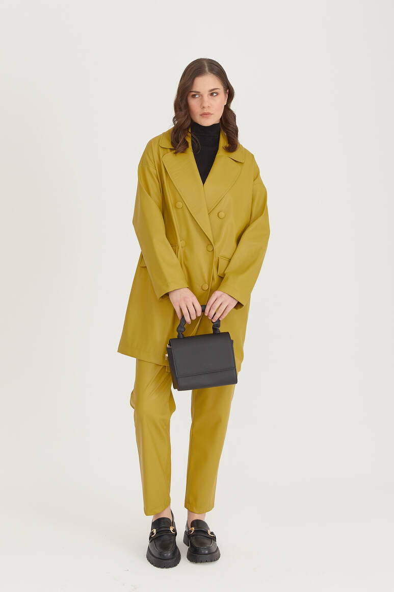 Oversize Deri Blazer Ceket Yağ Yeşili - 1