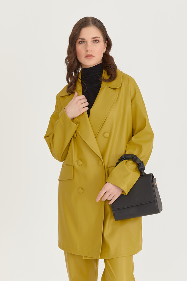 Oversize Deri Blazer Ceket Yağ Yeşili - 2