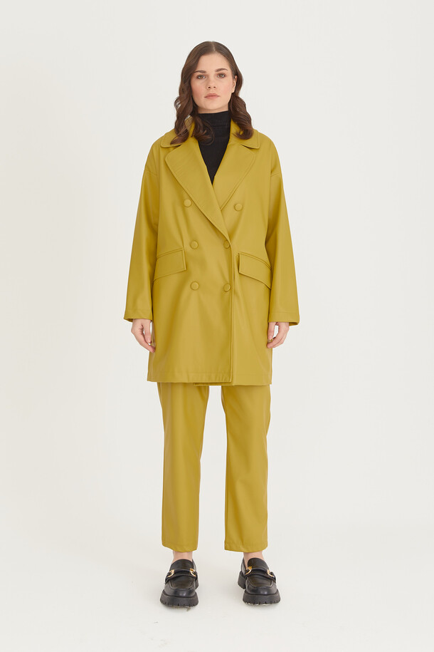 Oversize Deri Blazer Ceket Yağ Yeşili - 20