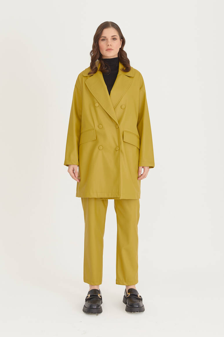 Oversize Deri Blazer Ceket Yağ Yeşili - 20
