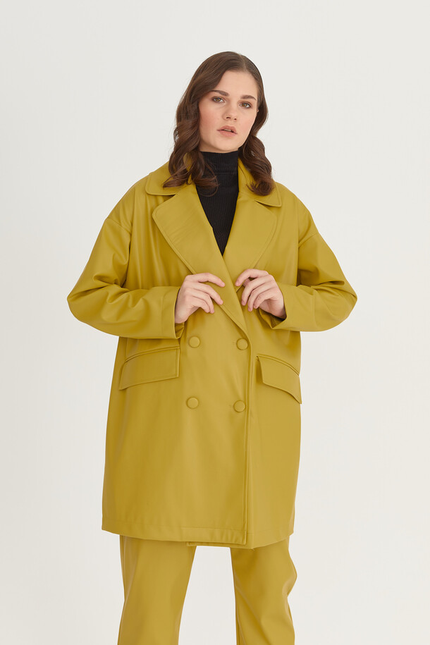 Oversize Deri Blazer Ceket Yağ Yeşili - 19
