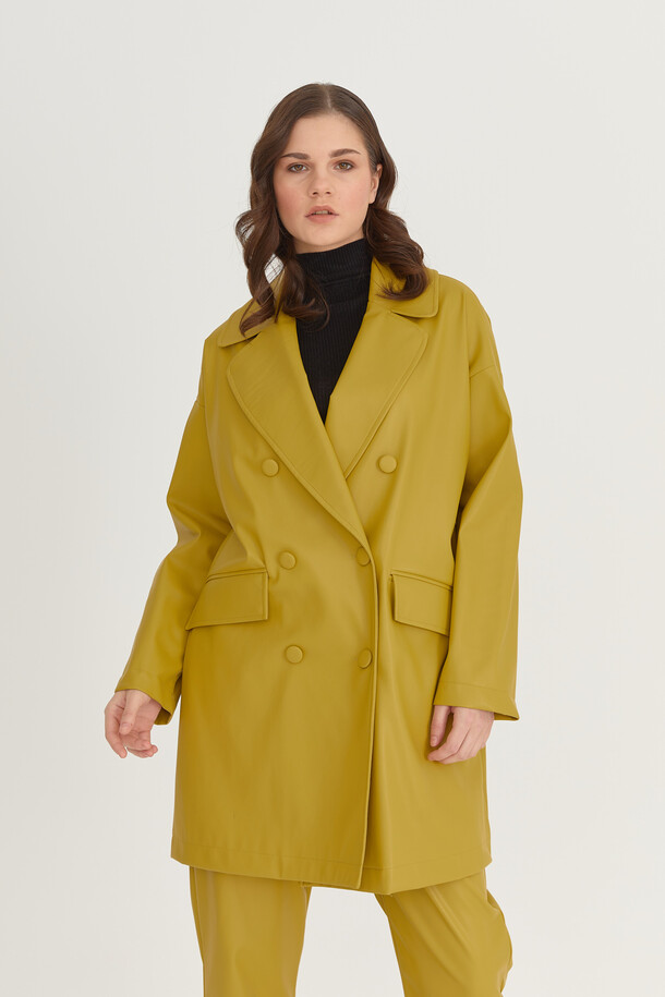 Oversize Deri Blazer Ceket Yağ Yeşili - 18