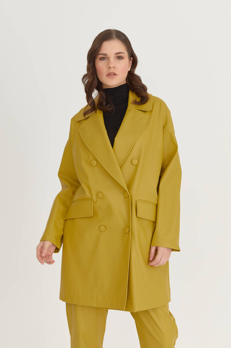 Oversize Deri Blazer Ceket Yağ Yeşili - 18
