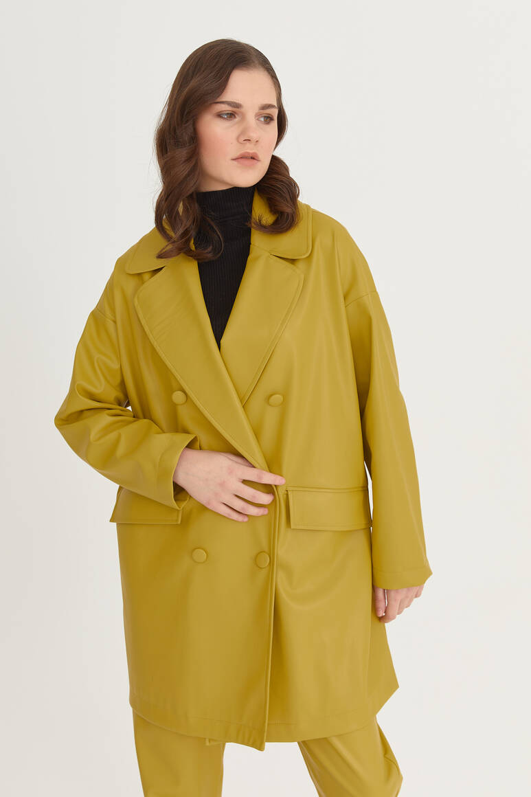 Oversize Deri Blazer Ceket Yağ Yeşili - 17