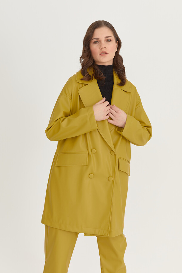 Oversize Deri Blazer Ceket Yağ Yeşili - 16
