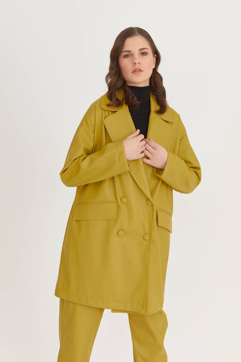 Oversize Deri Blazer Ceket Yağ Yeşili - 16
