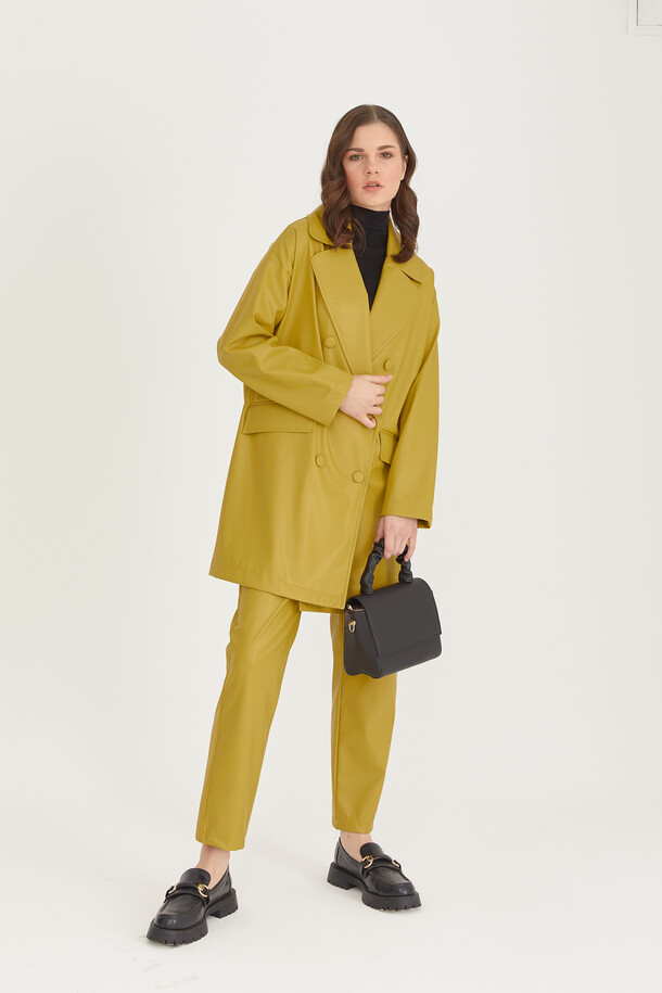 Oversize Deri Blazer Ceket Yağ Yeşili - 6