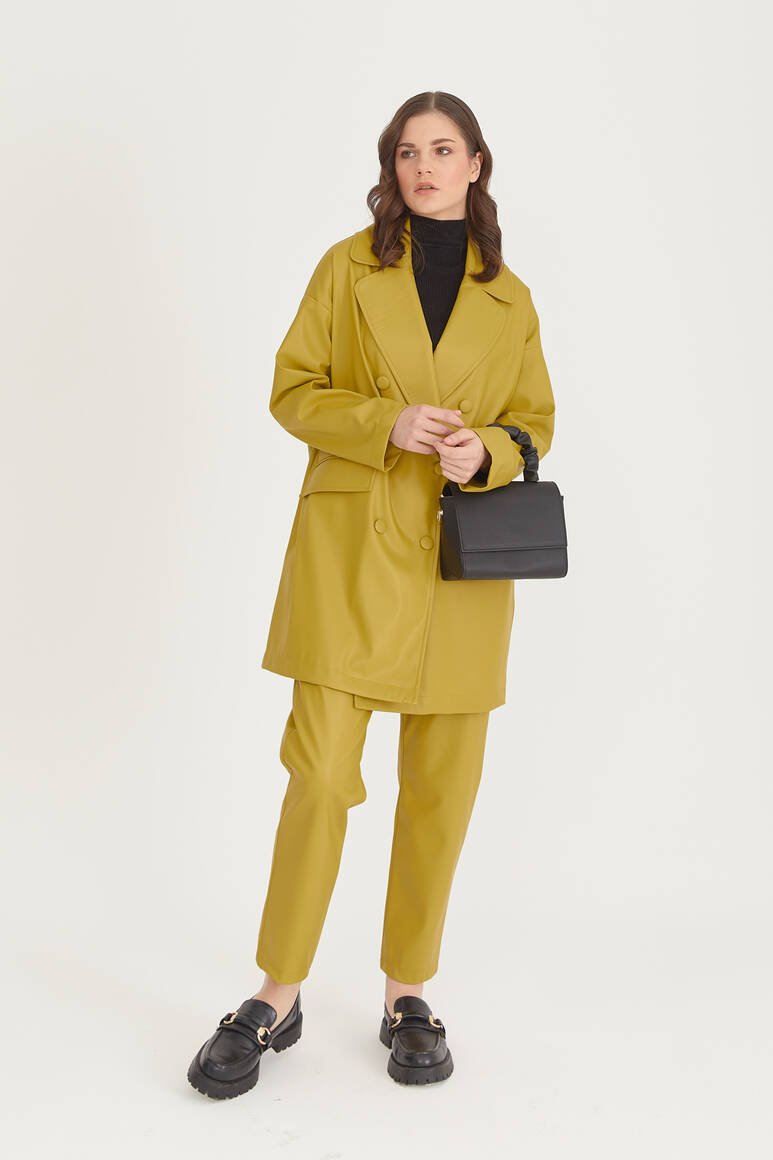 Oversize Deri Blazer Ceket Yağ Yeşili - 10