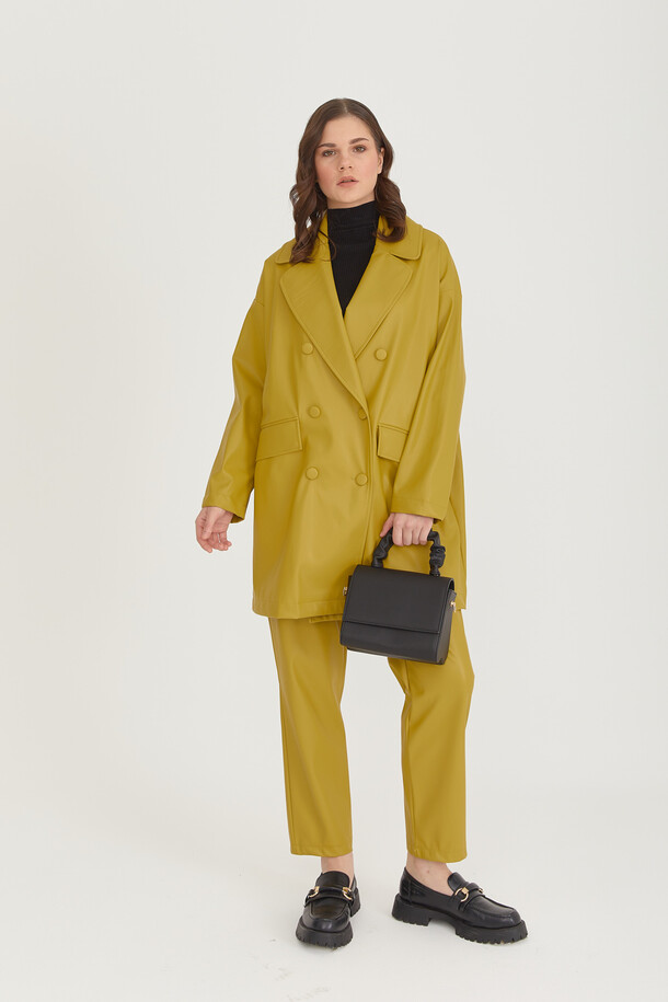 Oversize Deri Blazer Ceket Yağ Yeşili - 8