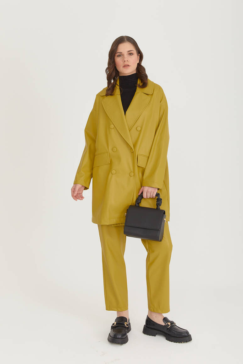 Oversize Deri Blazer Ceket Yağ Yeşili - 8