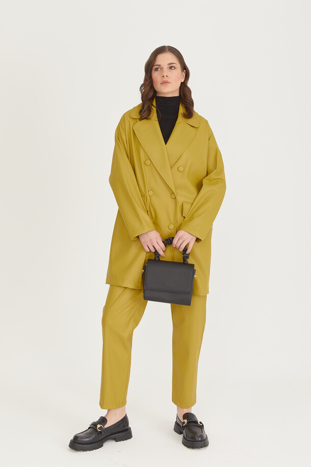 Oversize Deri Blazer Ceket Yağ Yeşili - 7