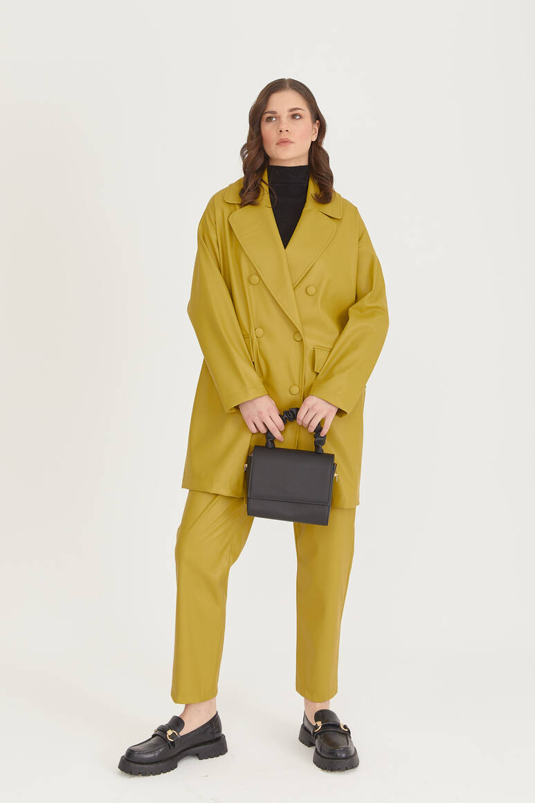 Oversize Deri Blazer Ceket Yağ Yeşili - 7