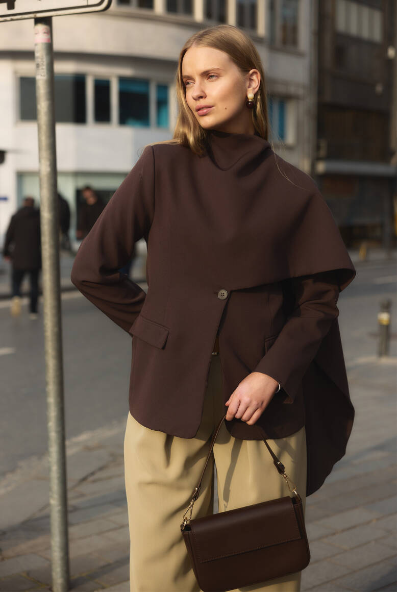 Pelerin Detaylı Blazer Ceket Acı Kahve - 6