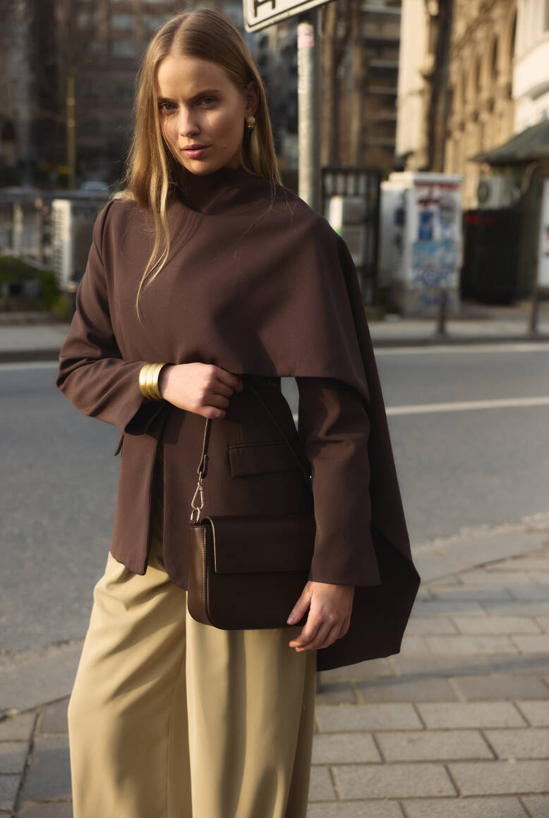 Pelerin Detaylı Blazer Ceket Acı Kahve - 1