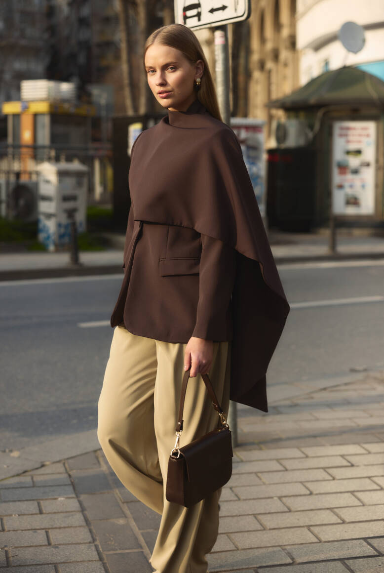 Pelerin Detaylı Blazer Ceket Acı Kahve - 2