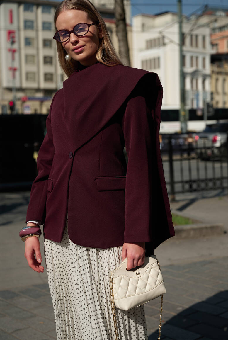 Pelerin Detaylı Blazer Ceket Burgonya - 1