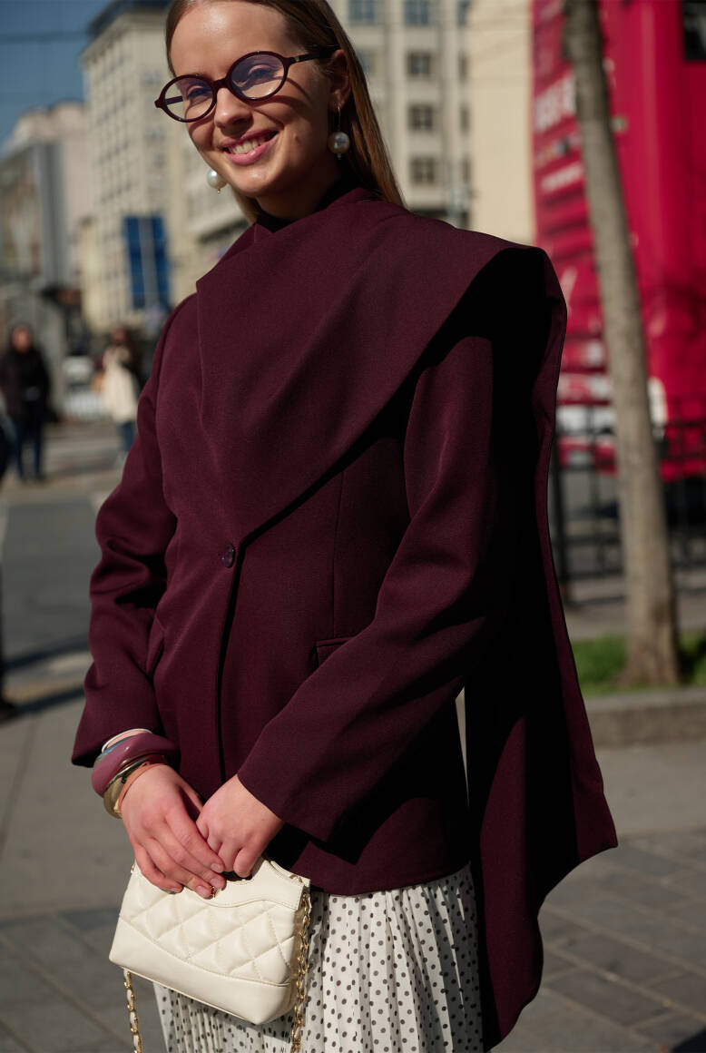Pelerin Detaylı Blazer Ceket Burgonya - 2