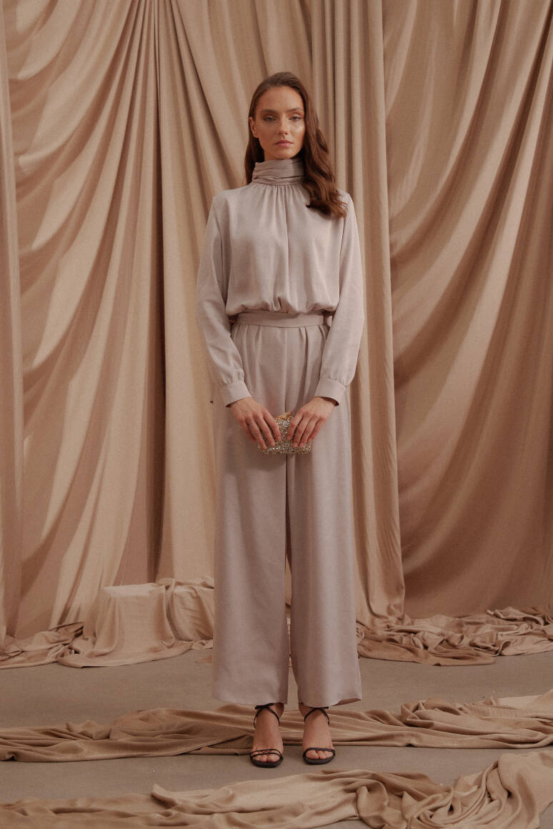 Pelerinli Saten Abiye Tulum Taş - EMNORA