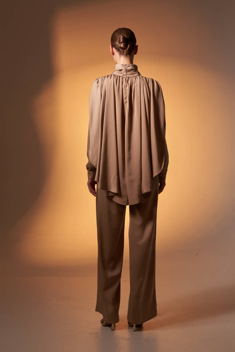 Pelerinli Saten Abiye Tulum Vizon - 10