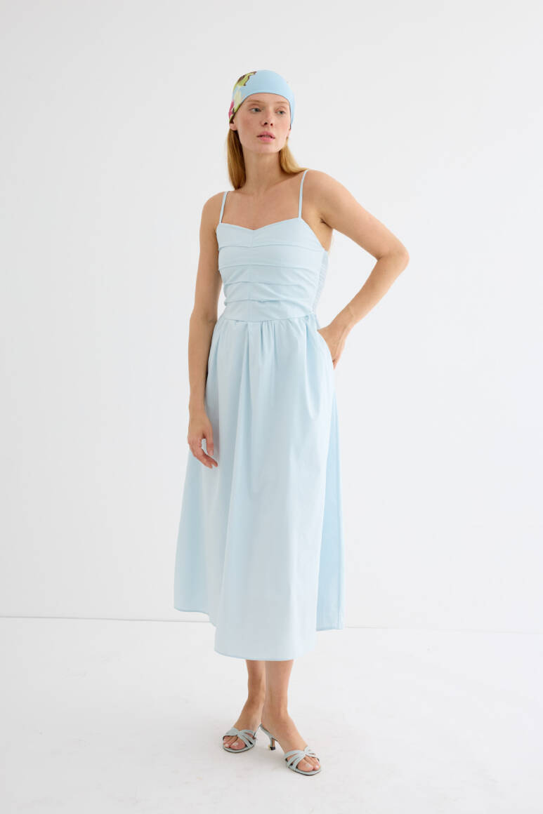 Pileli Askılı Elbise Soft Mavi - 15