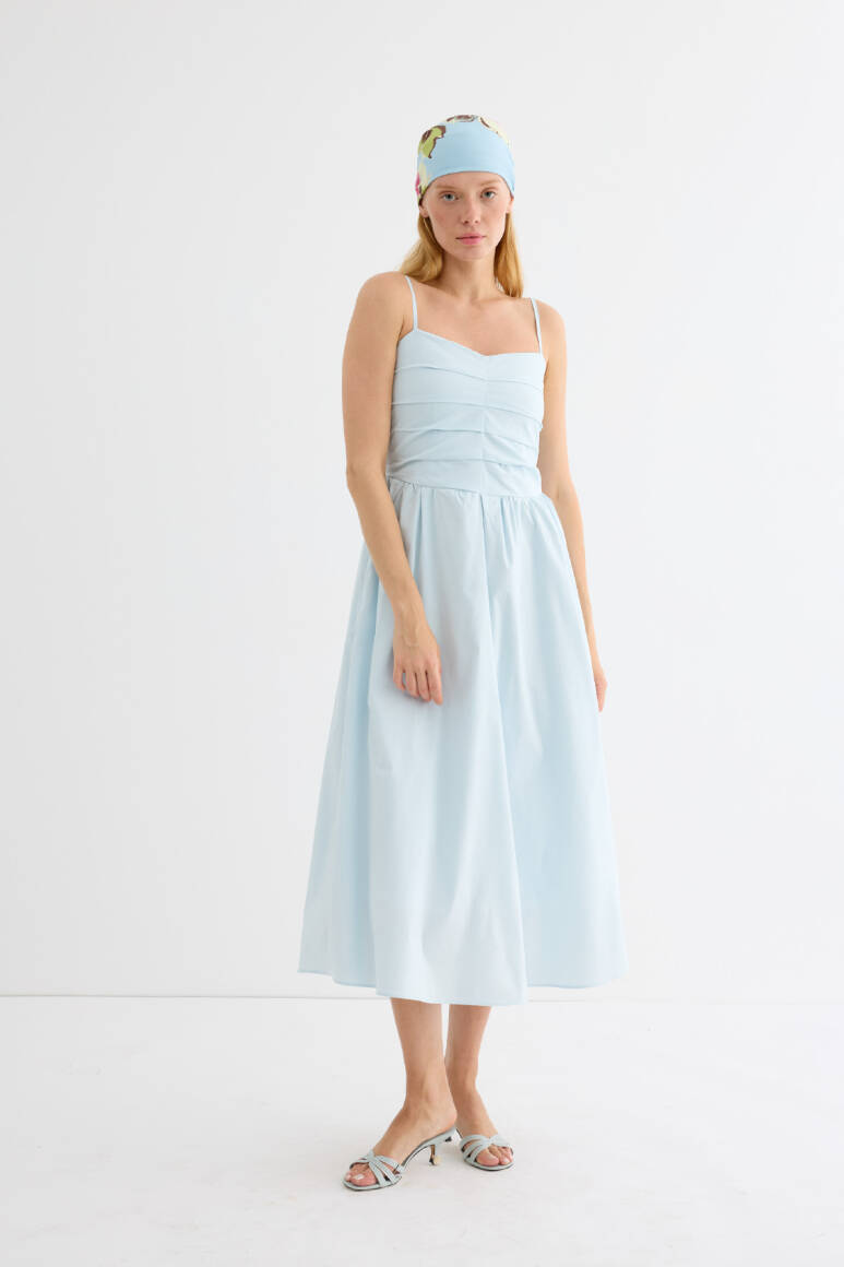 Pileli Askılı Elbise Soft Mavi - 11