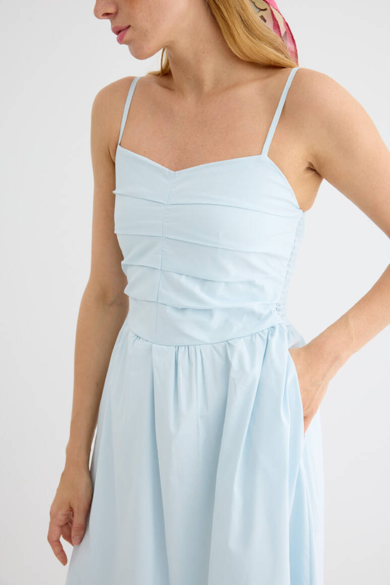 Pileli Askılı Elbise Soft Mavi - 13
