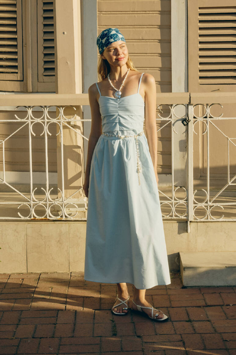 Pileli Askılı Elbise Soft Mavi - EMNORA