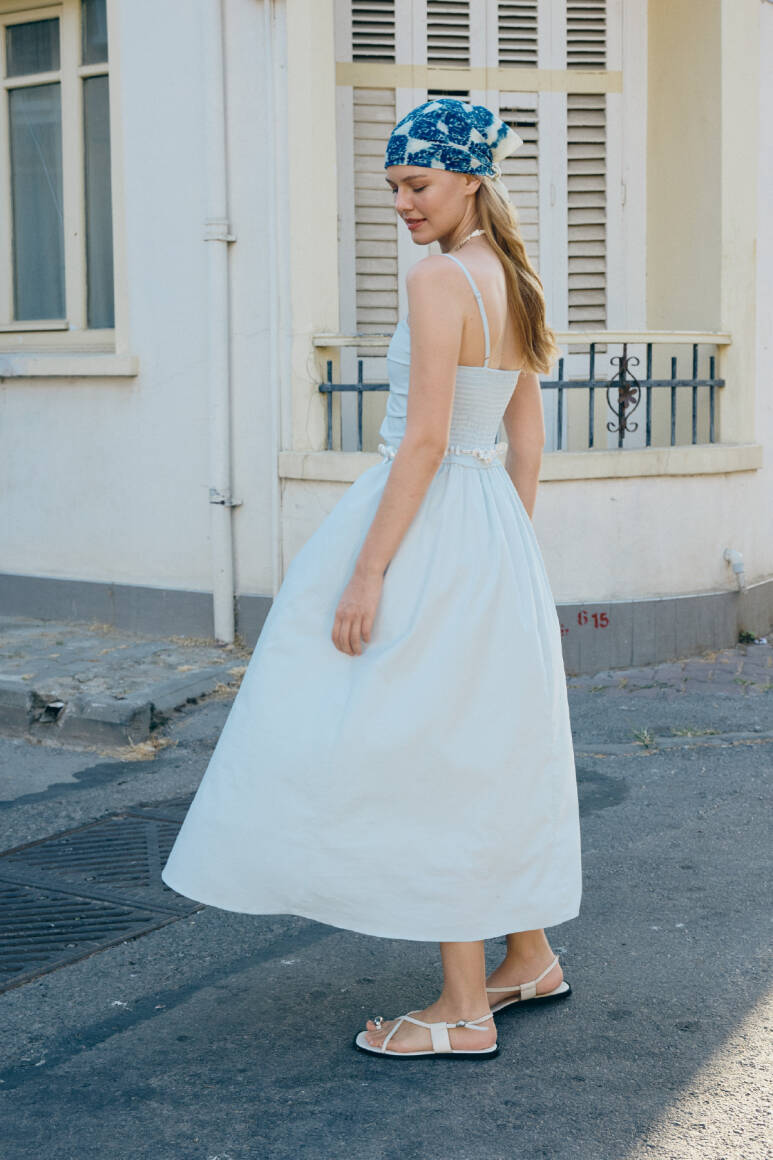 Pileli Askılı Elbise Soft Mavi - 10