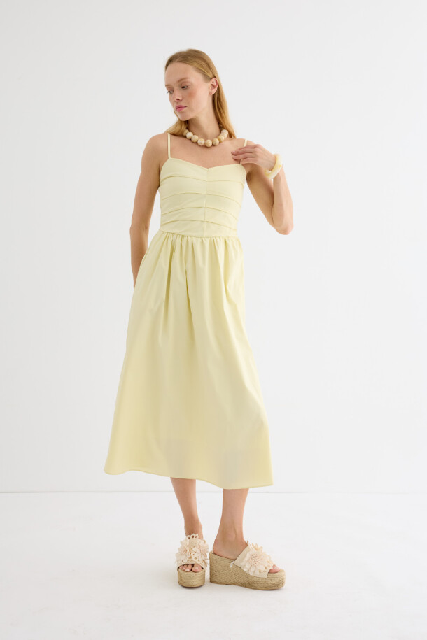 Pileli Askılı Elbise Soft Sarı - EMNORA (1)