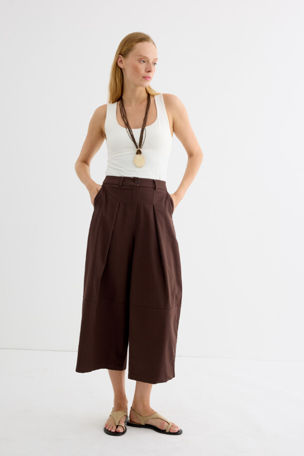 Pileli Balon Pantolon Acı Kahve - EMNORA