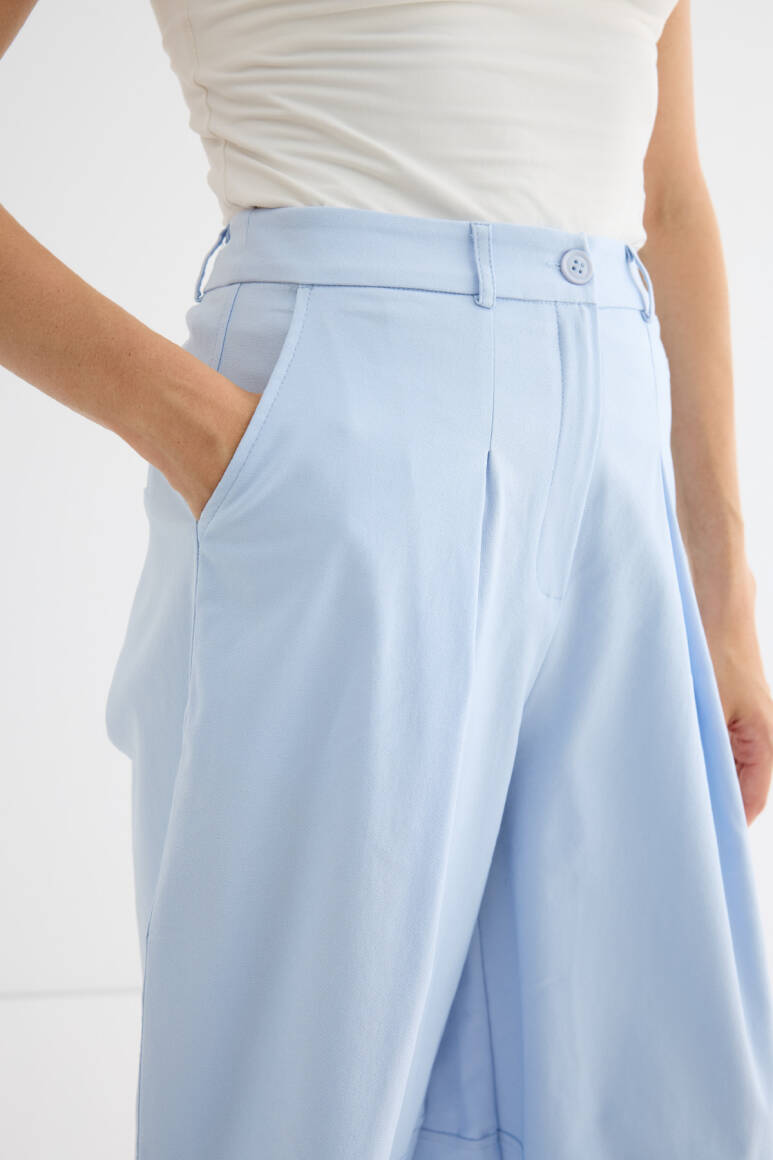 Pileli Balon Pantolon Soft Mavi - 4