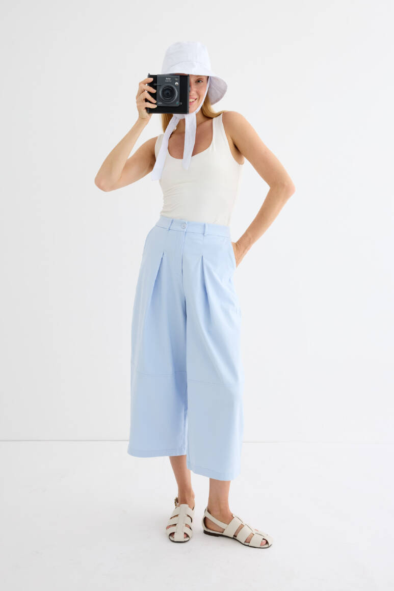 Pileli Balon Pantolon Soft Mavi - EMNORA