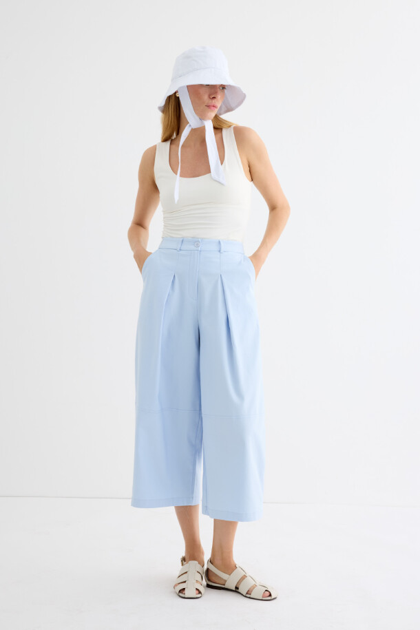 Pileli Balon Pantolon Soft Mavi - EMNORA (1)