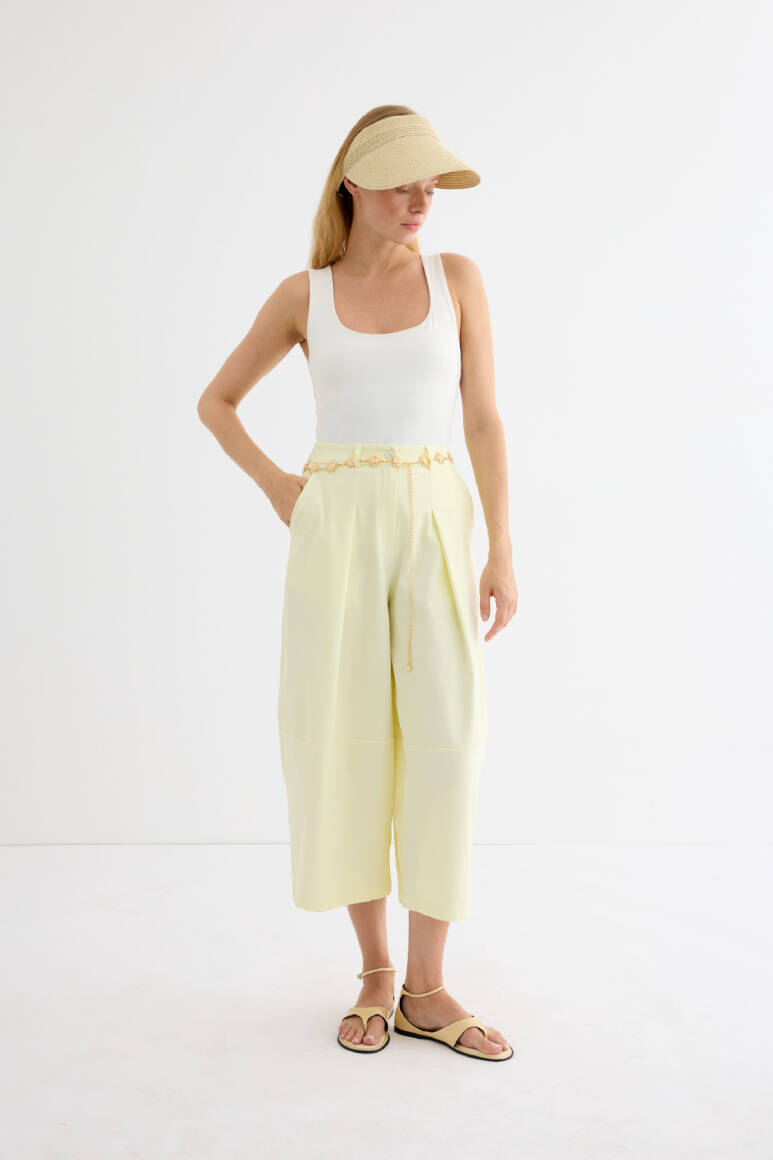 Pileli Balon Pantolon Soft Sarı - 2