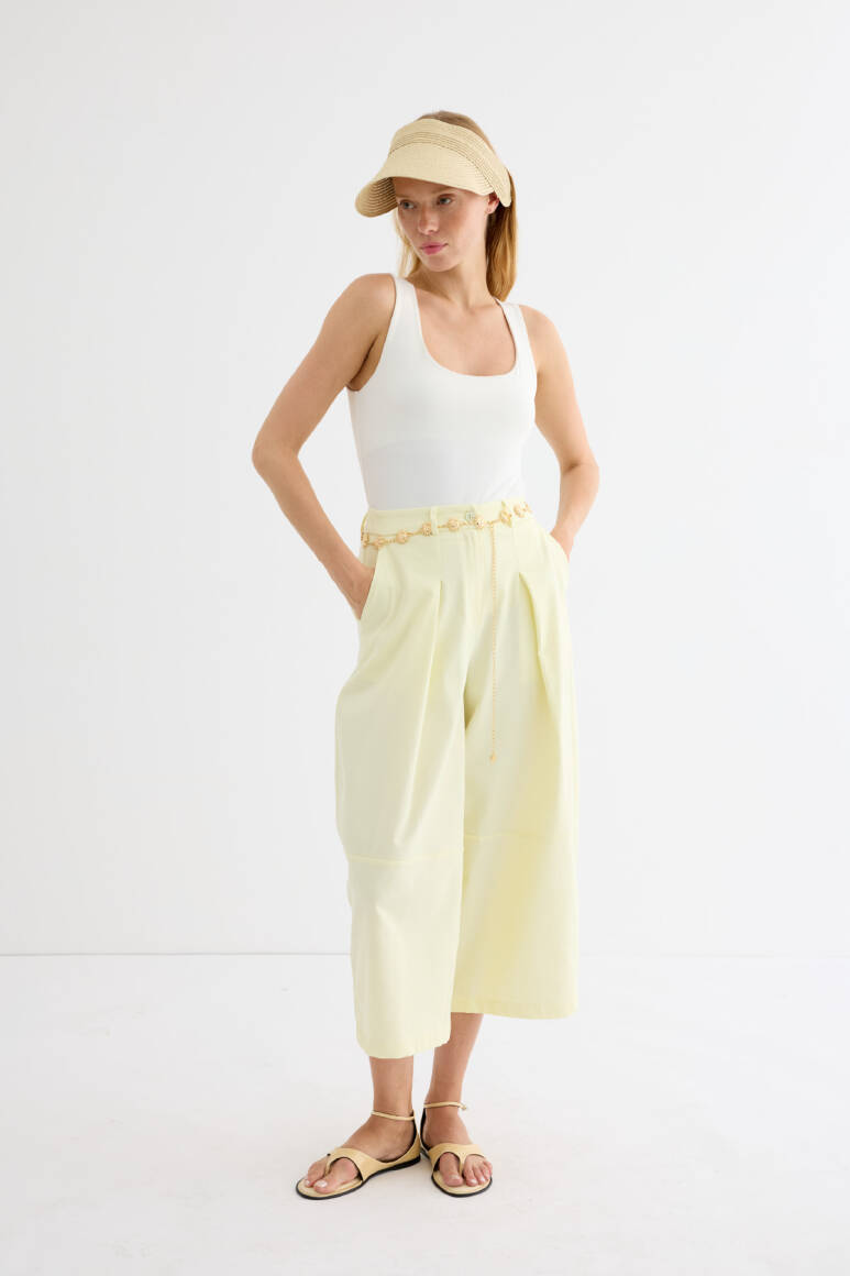 Pileli Balon Pantolon Soft Sarı - 3
