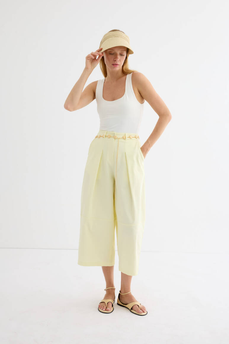 Pileli Balon Pantolon Soft Sarı - EMNORA