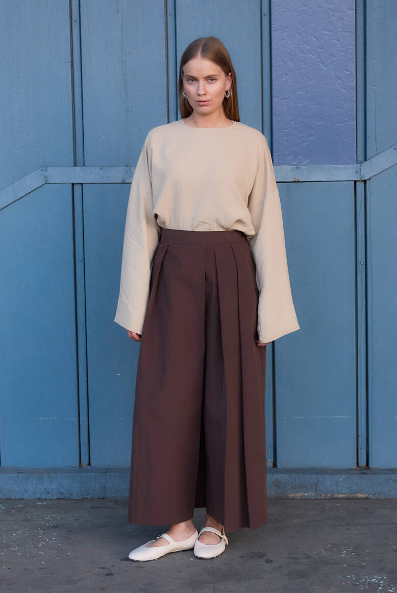 Pileli Pantolon Etek Acı Kahve - 1