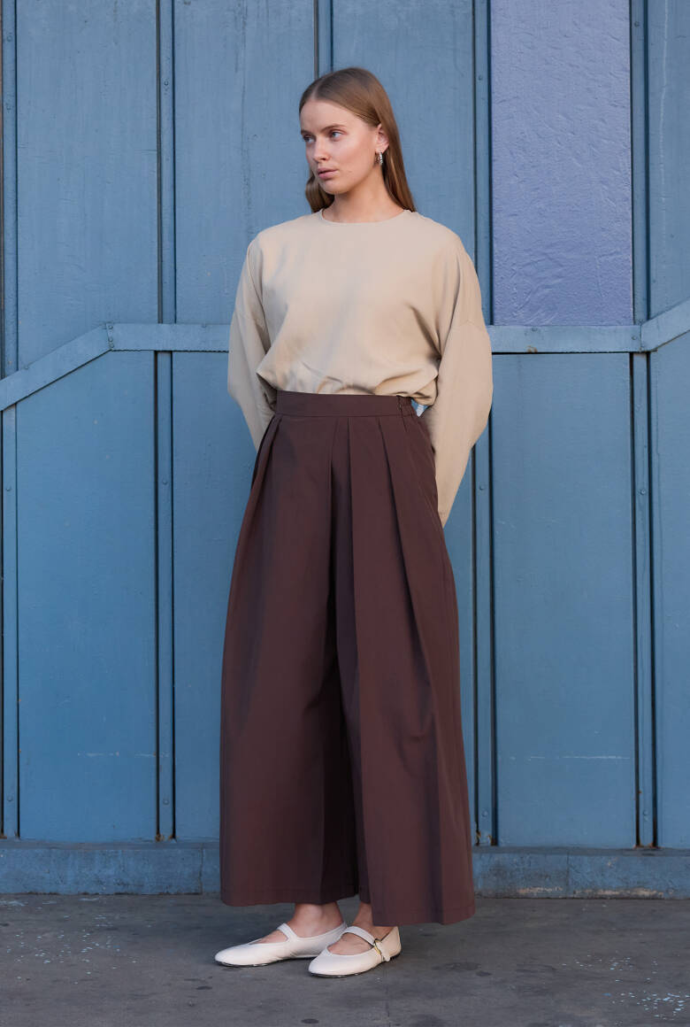 Pileli Pantolon Etek Acı Kahve - 2
