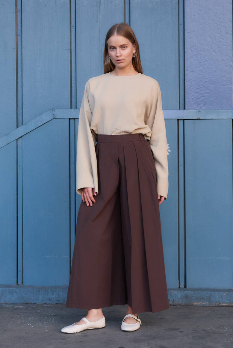 Pileli Pantolon Etek Acı Kahve - 3