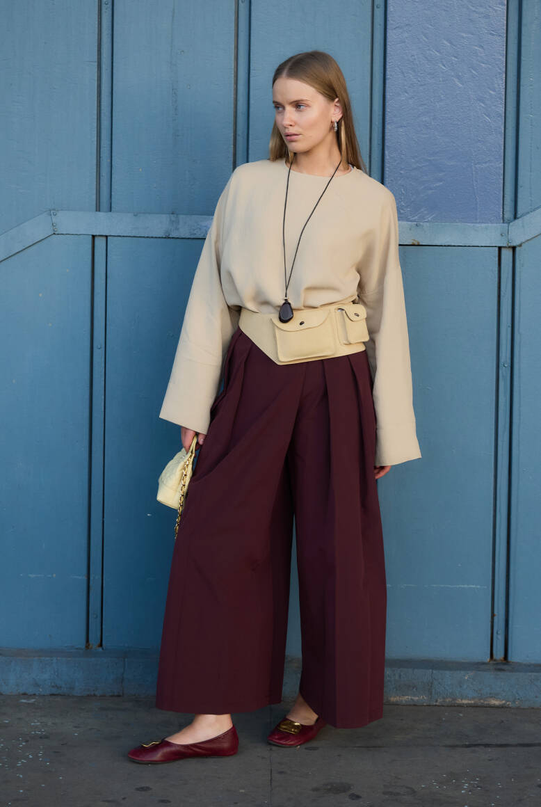 Pileli Pantolon Etek Burgonya - 1