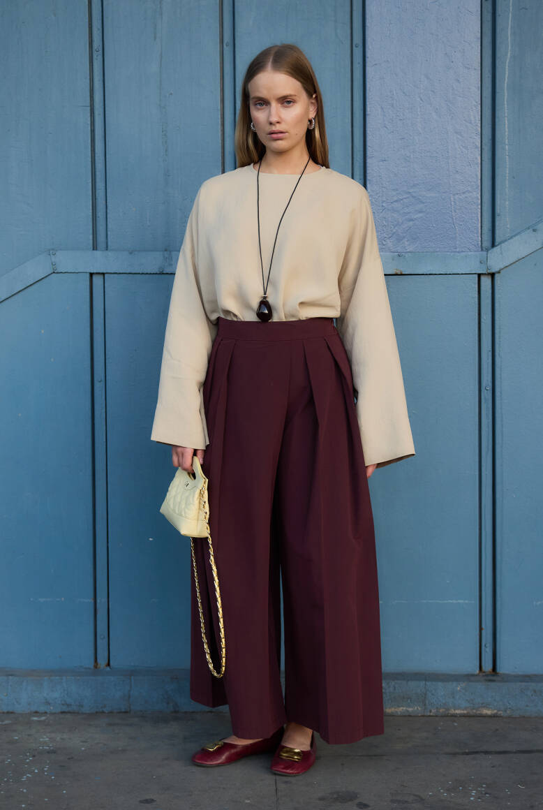 Pileli Pantolon Etek Burgonya - 5