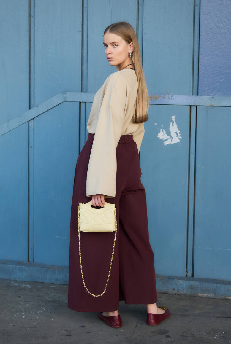 Pileli Pantolon Etek Burgonya - 8