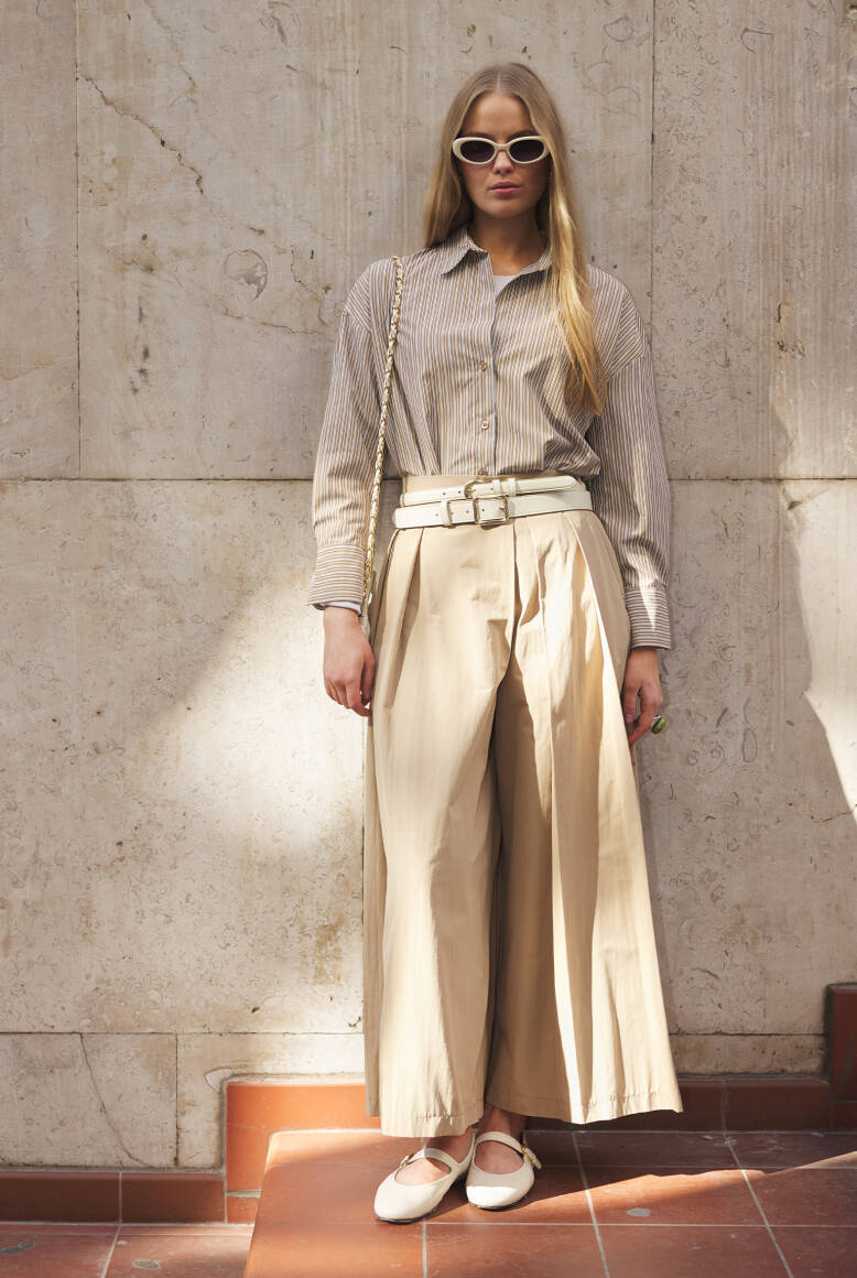 Pileli Pantolon Etek Camel - 2